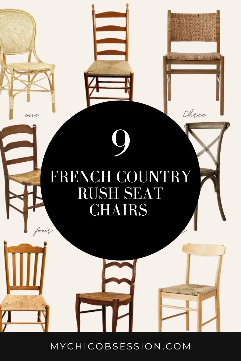 French country rush seat chairs