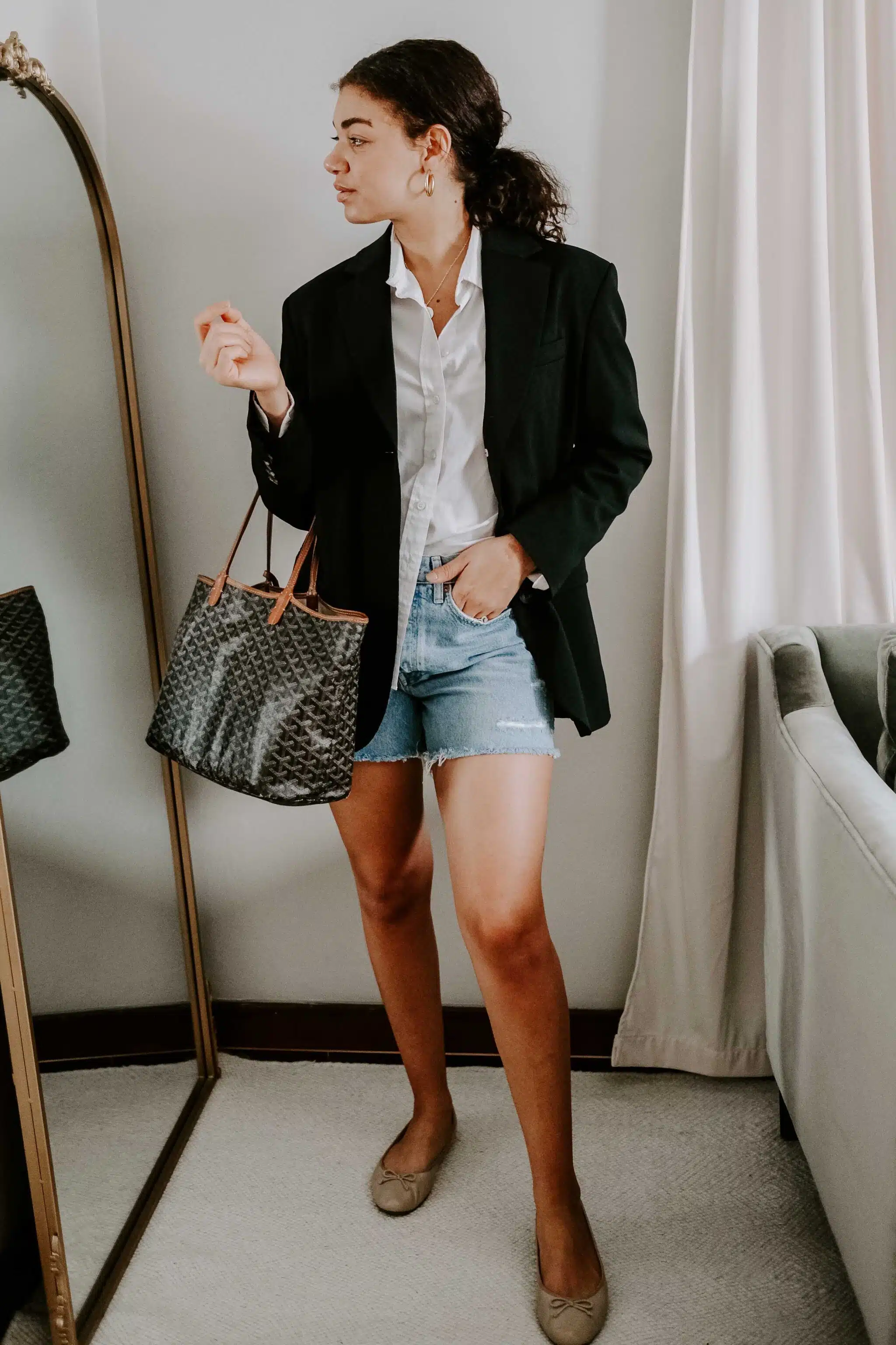 blazer and denim shorts outfit