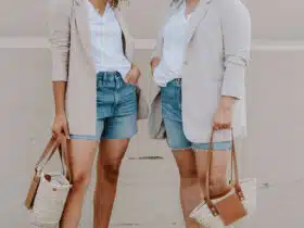 blazer and denim shorts summer outfit