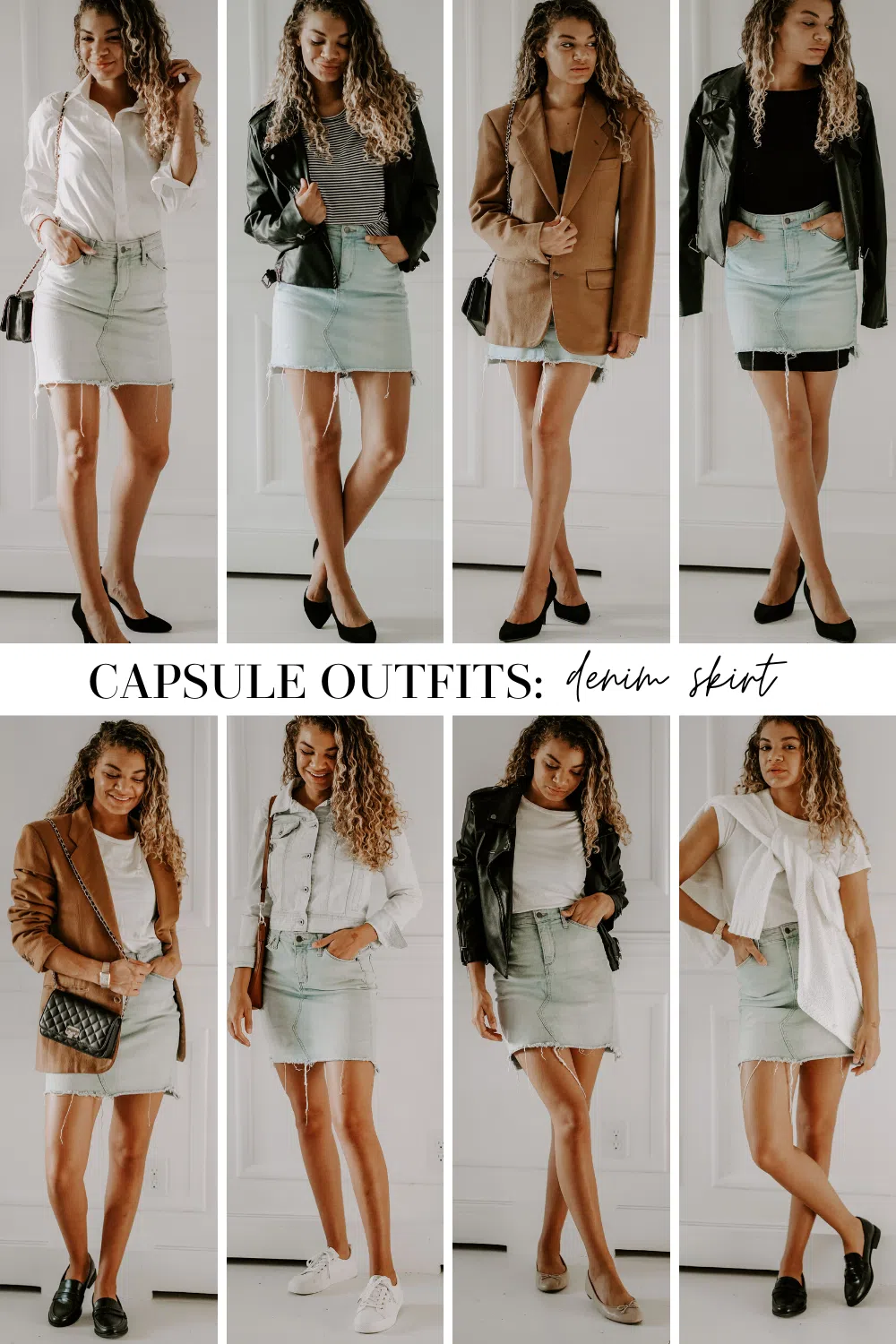 capsule outfits denim skirt
