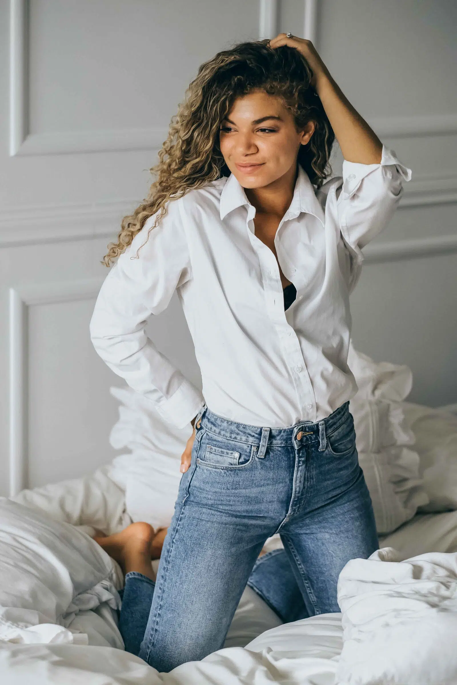 white button down and jeans outfit