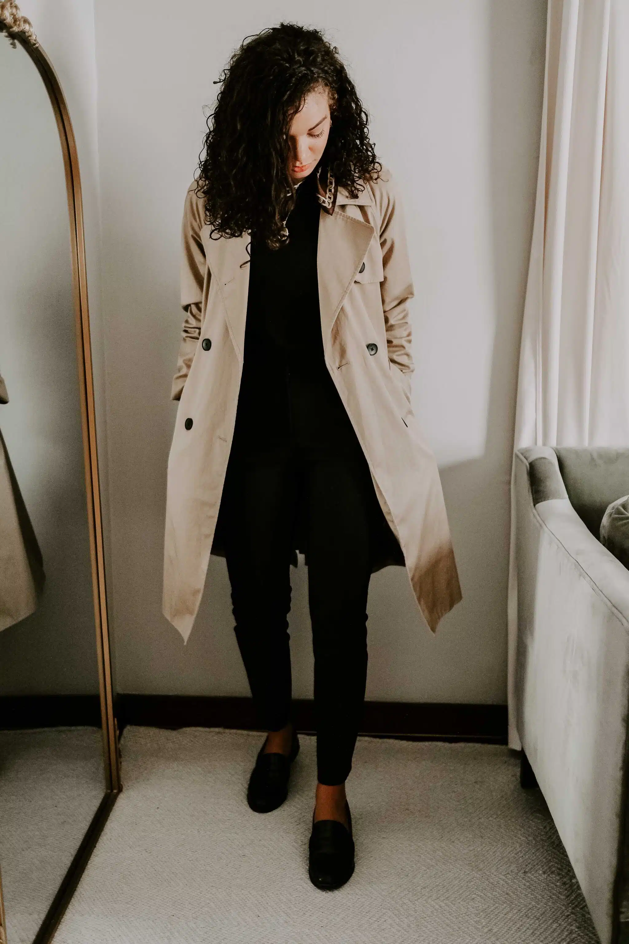 trench coat and dress pants outfit