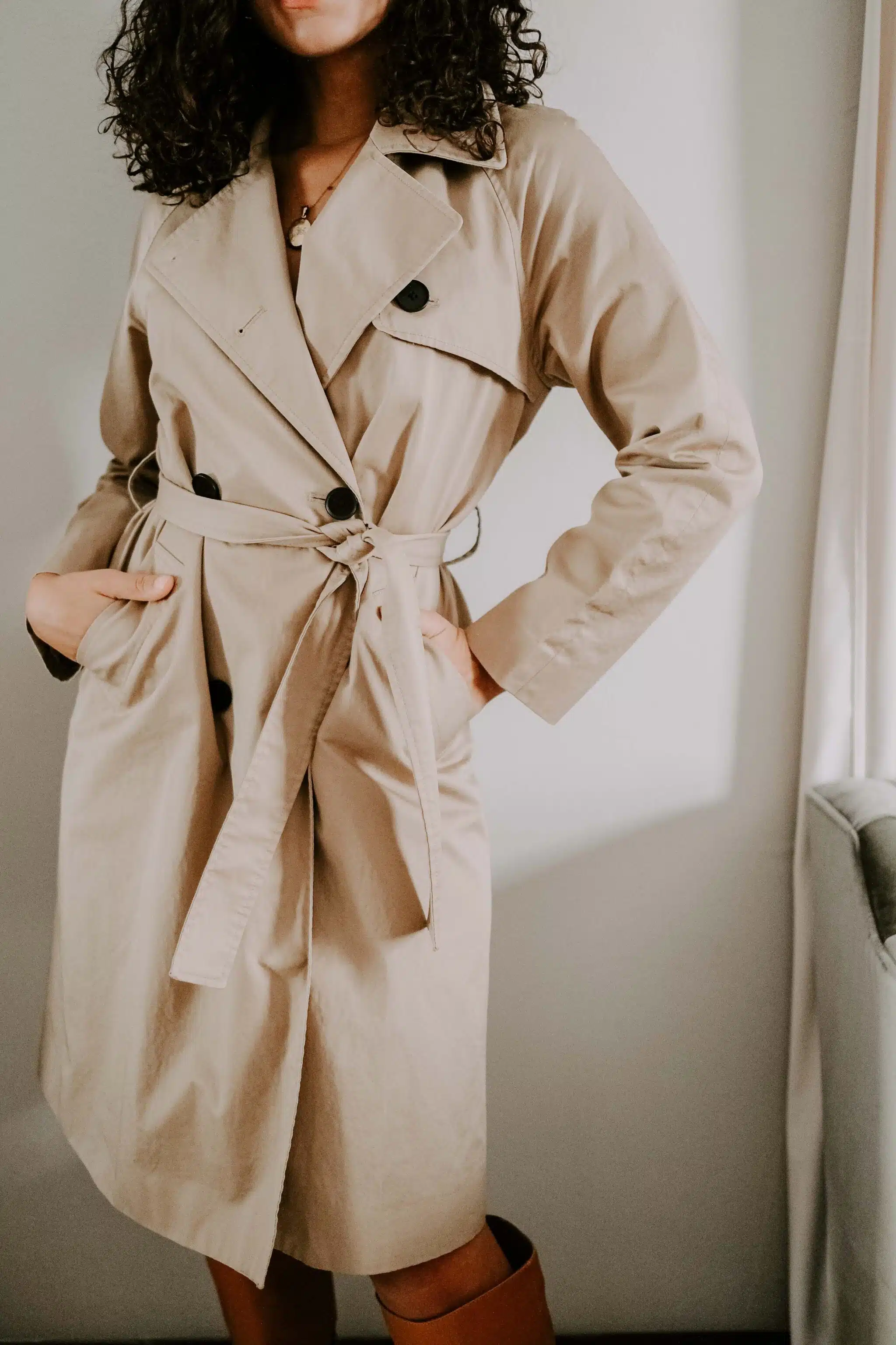 trench coat outfit with boots