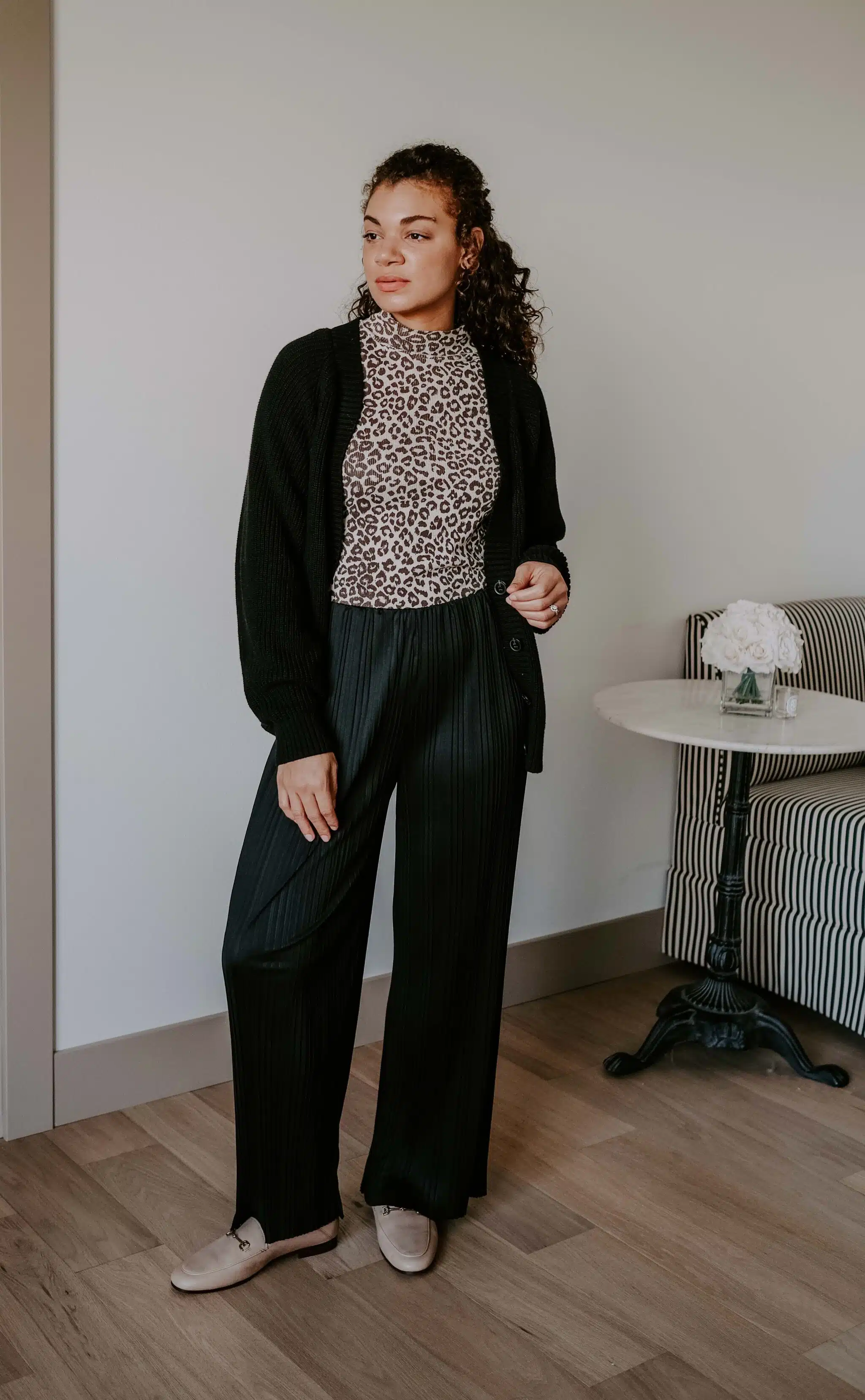 leopard print turtleneck fall outfit