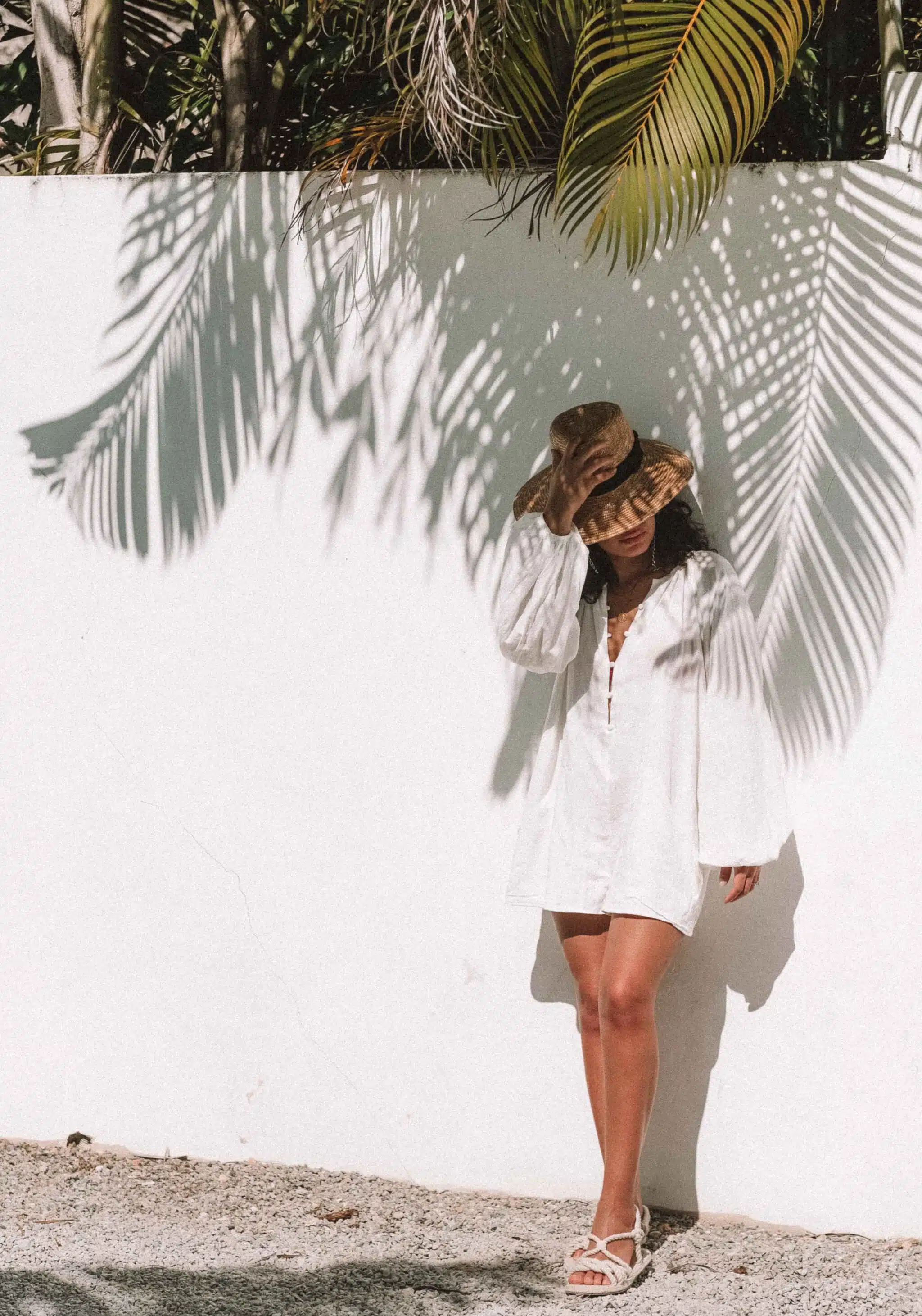 white romper outfit for beach vacation