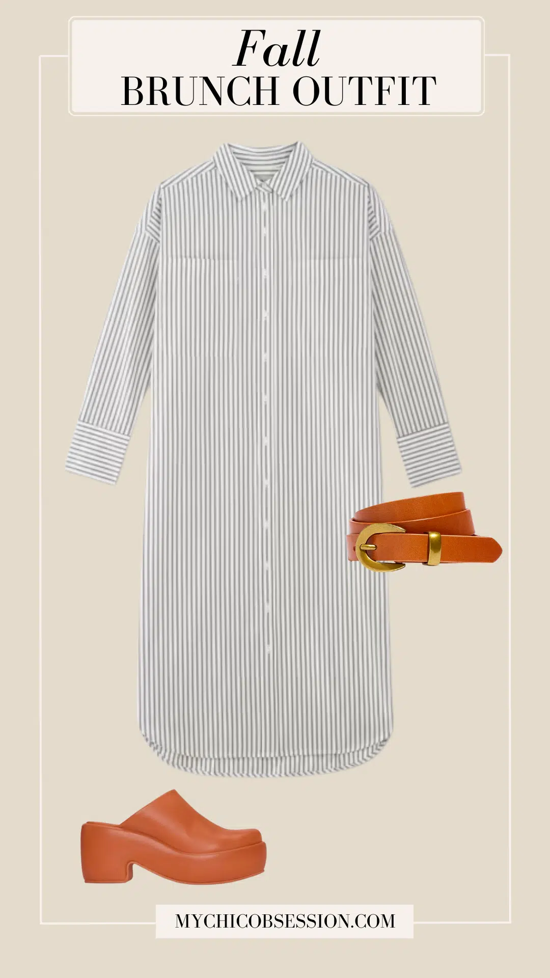 shirt dress and clogs fall brunch outfit