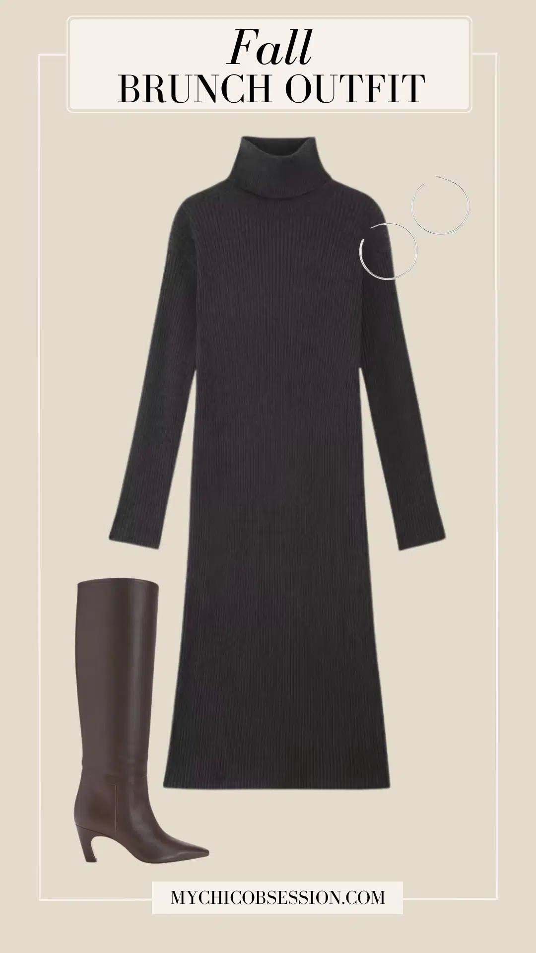 sweater dress and knee-high leather boots for a fall brunch outfit idea