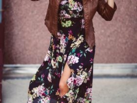 floral maxi dress with hat and booties. boho outfit