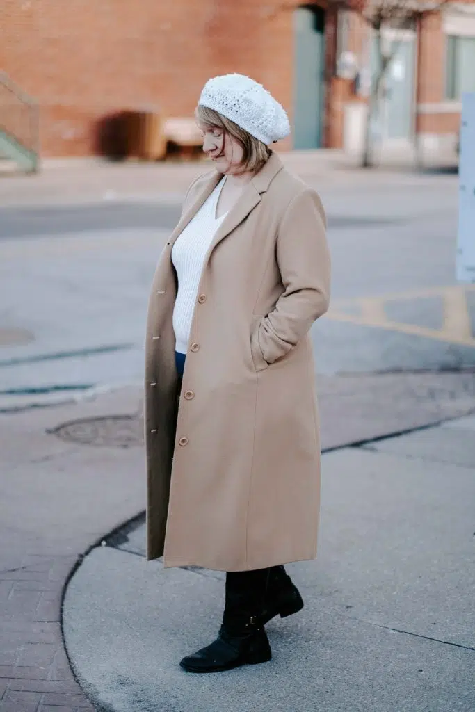 fashion over 50 camel coat outfit