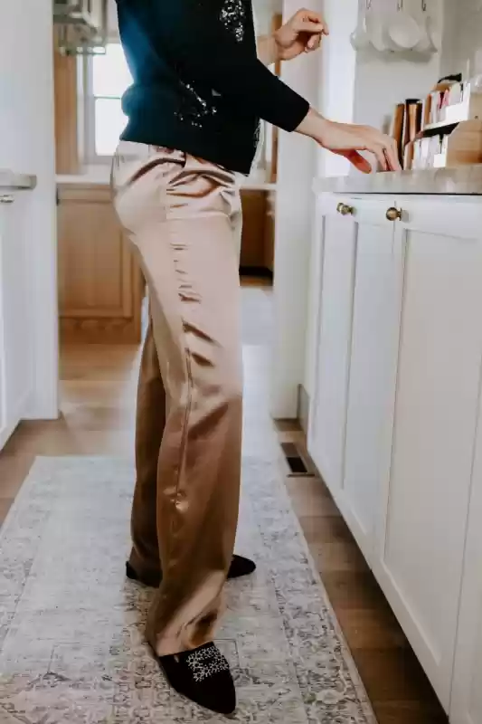 satin wide leg elastic waist pants hostess outfit idea from Talbots
