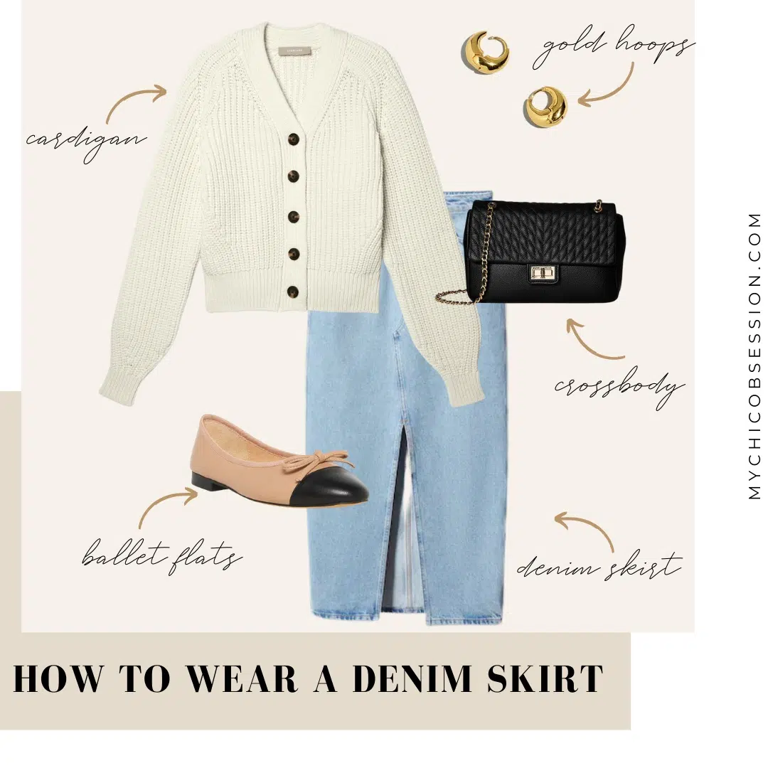 how to wear a denim skirt with a cardigan