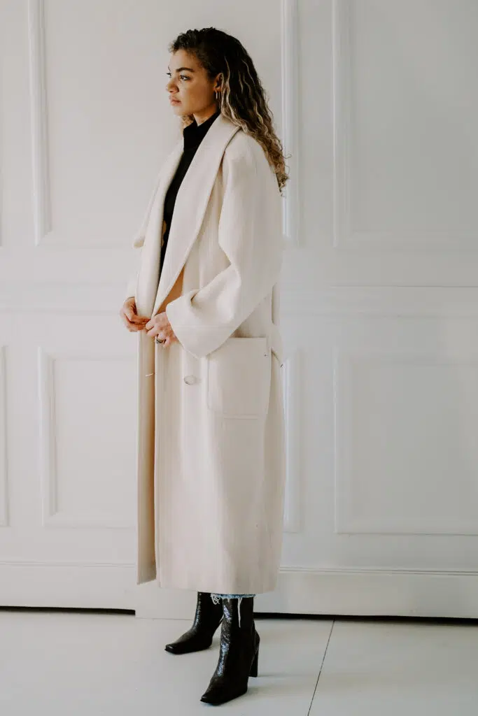 long cream coat outfit