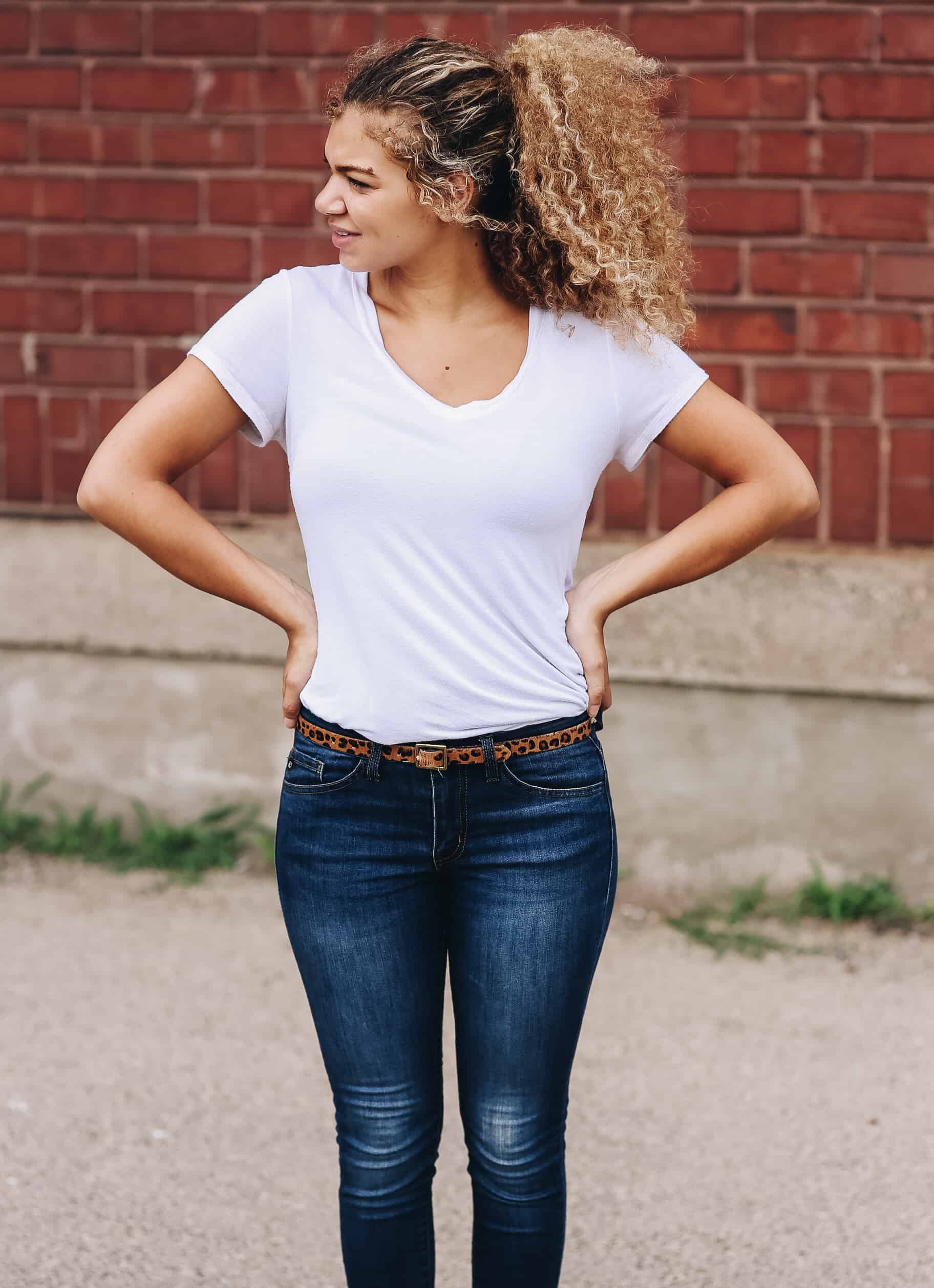 elevate a simple tee and jeans outfit