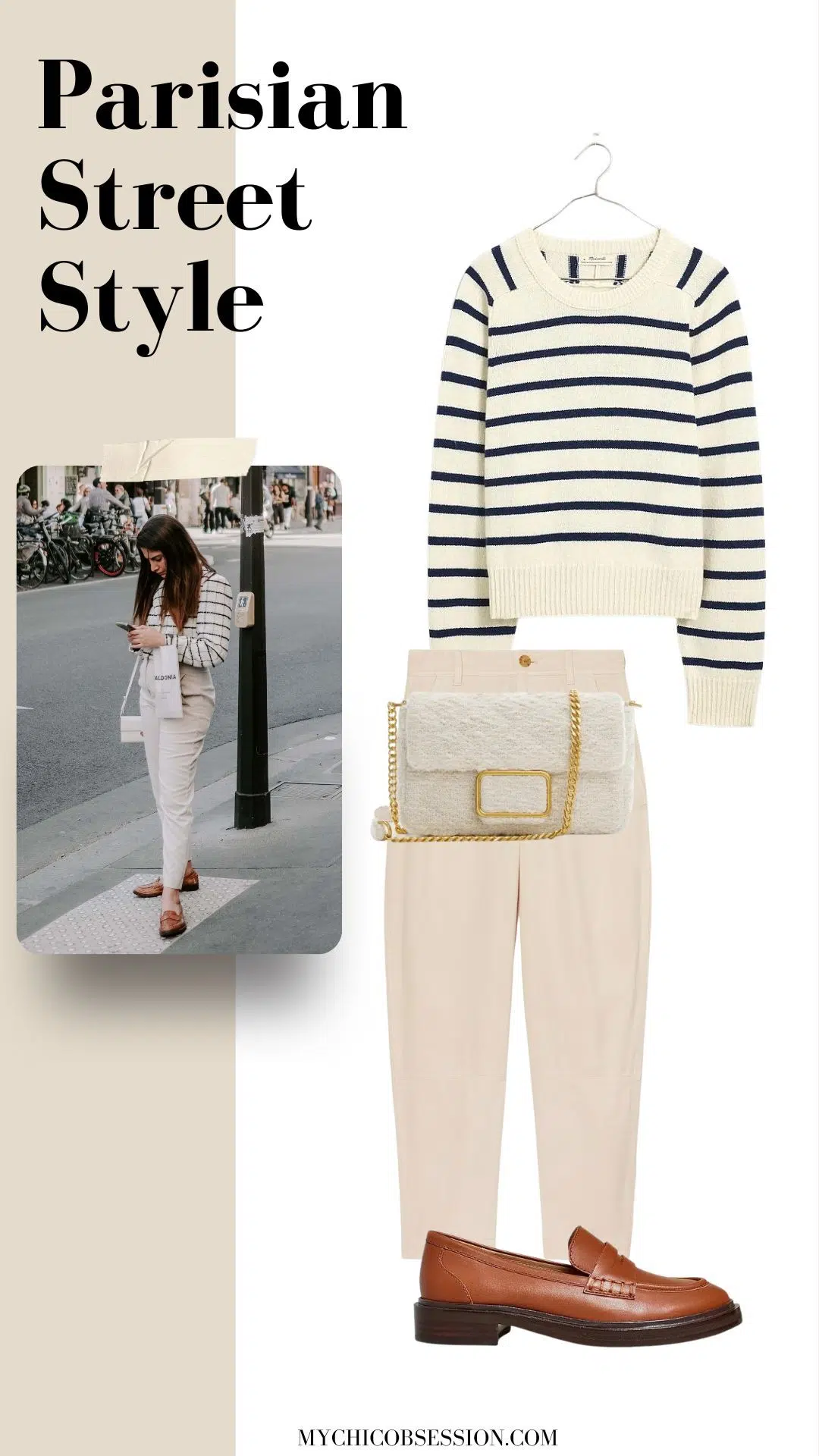 striped sweater + tapered trousers + loafers