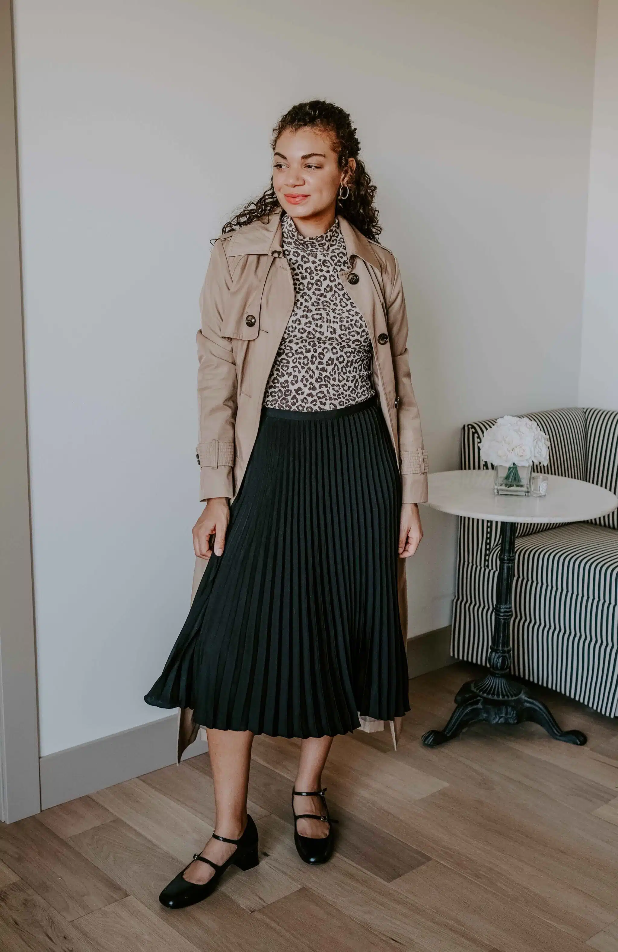 pleated midi skirt fall outfit