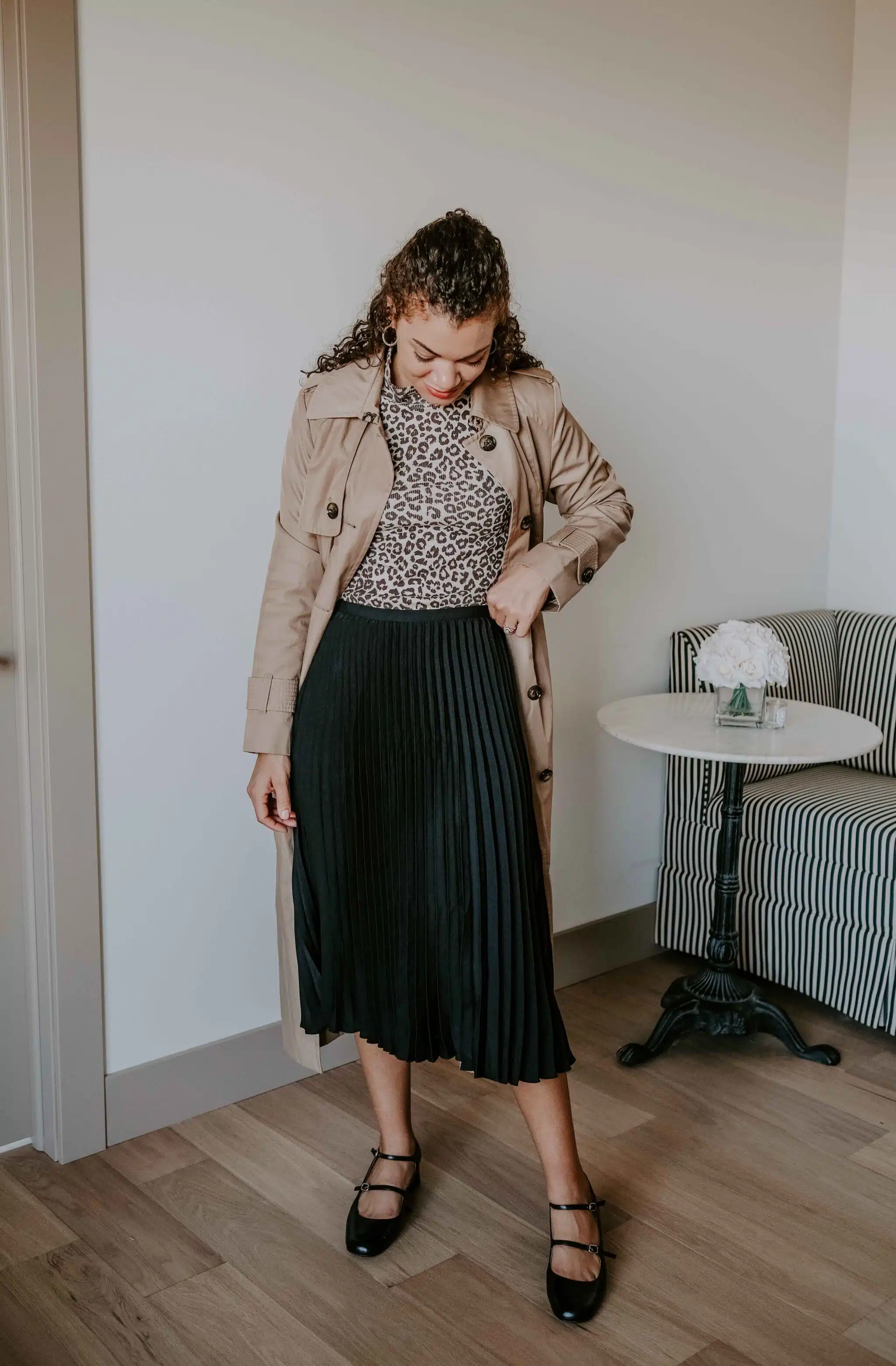 pleated midi skirt fall outfit