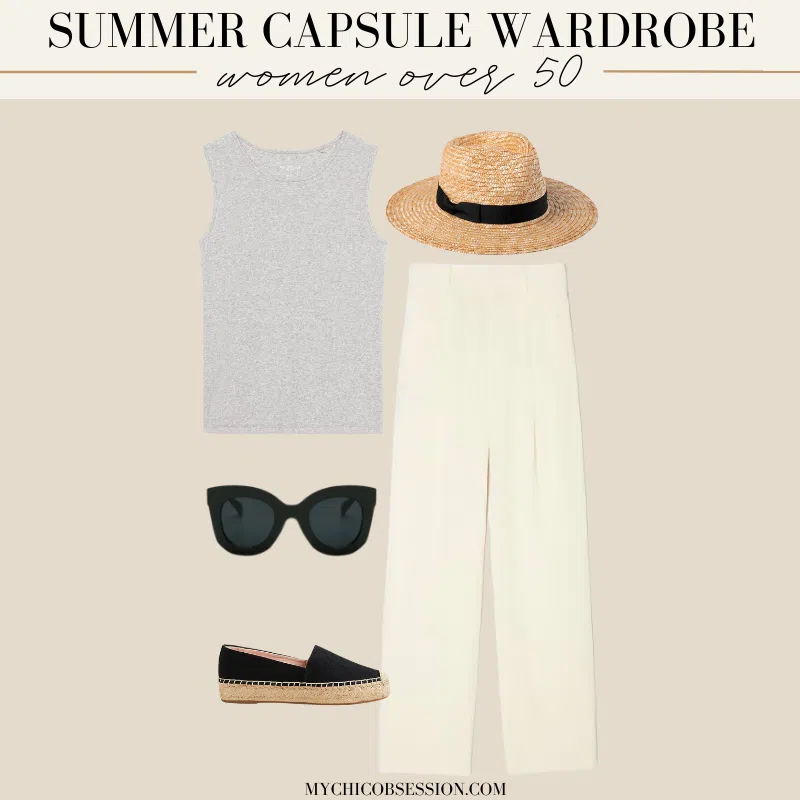 summer capsule wardrobe women over 50 outfit tank top
