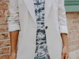 toile shift summer dress and linen blazer outfit