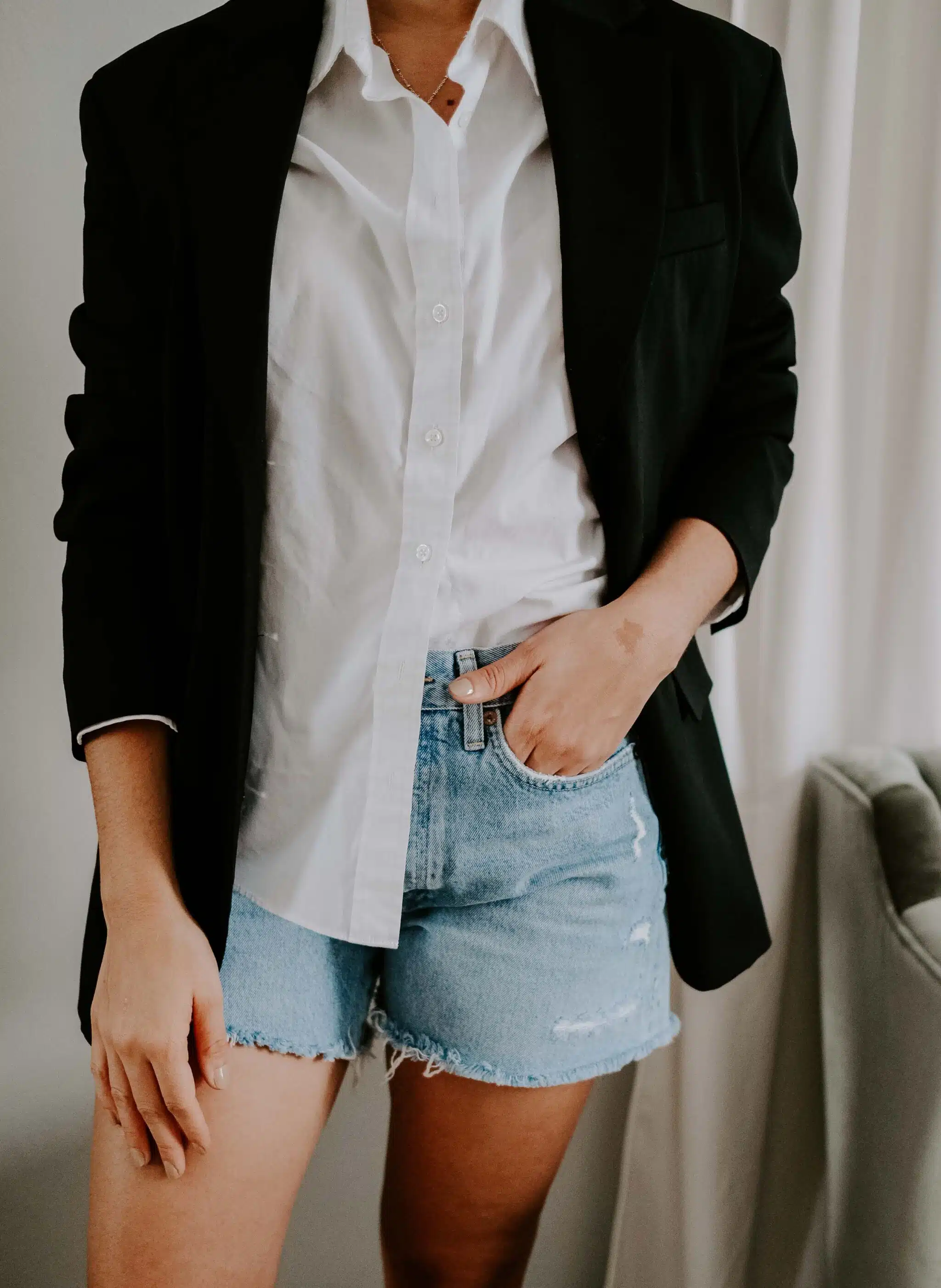 blazer and denim shorts outfit