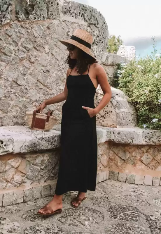 black linen strappy dress