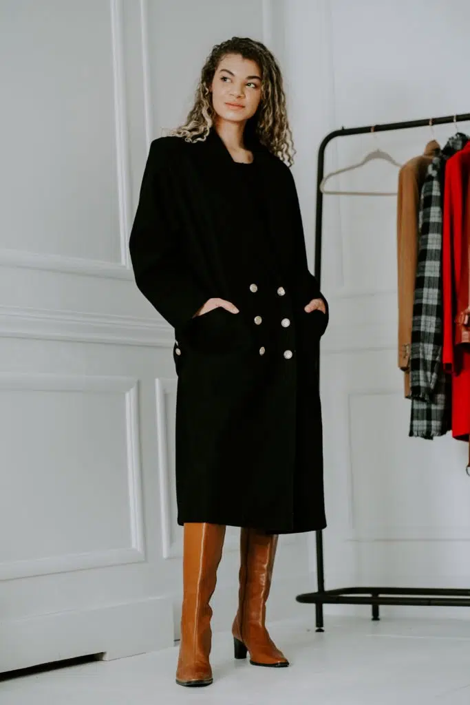 classic black coat thrifting haul