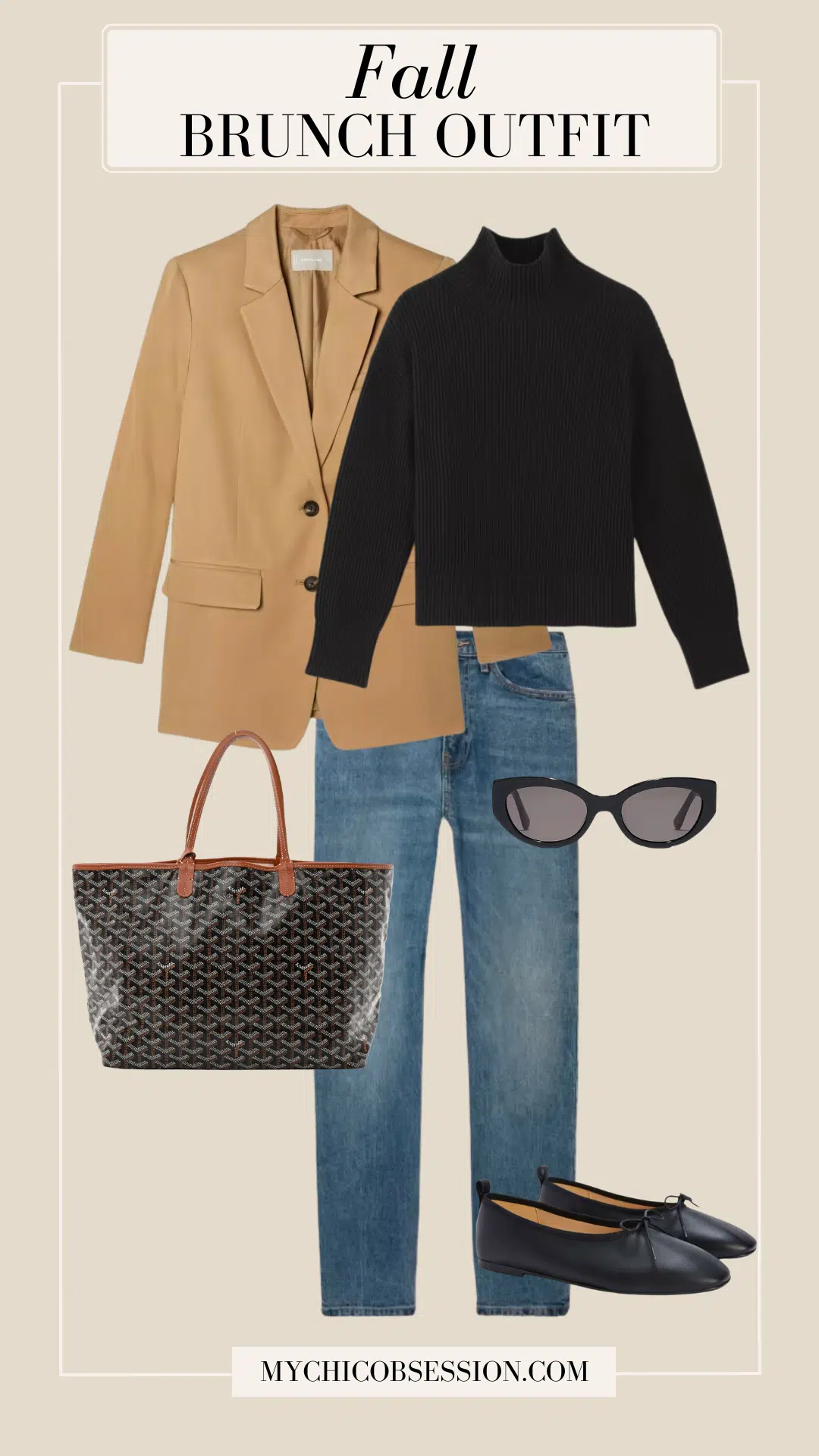 turtleneck, blazer, jeans fall brunch outfit