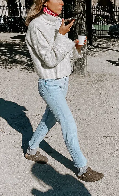 socks and birkenstocks outfit