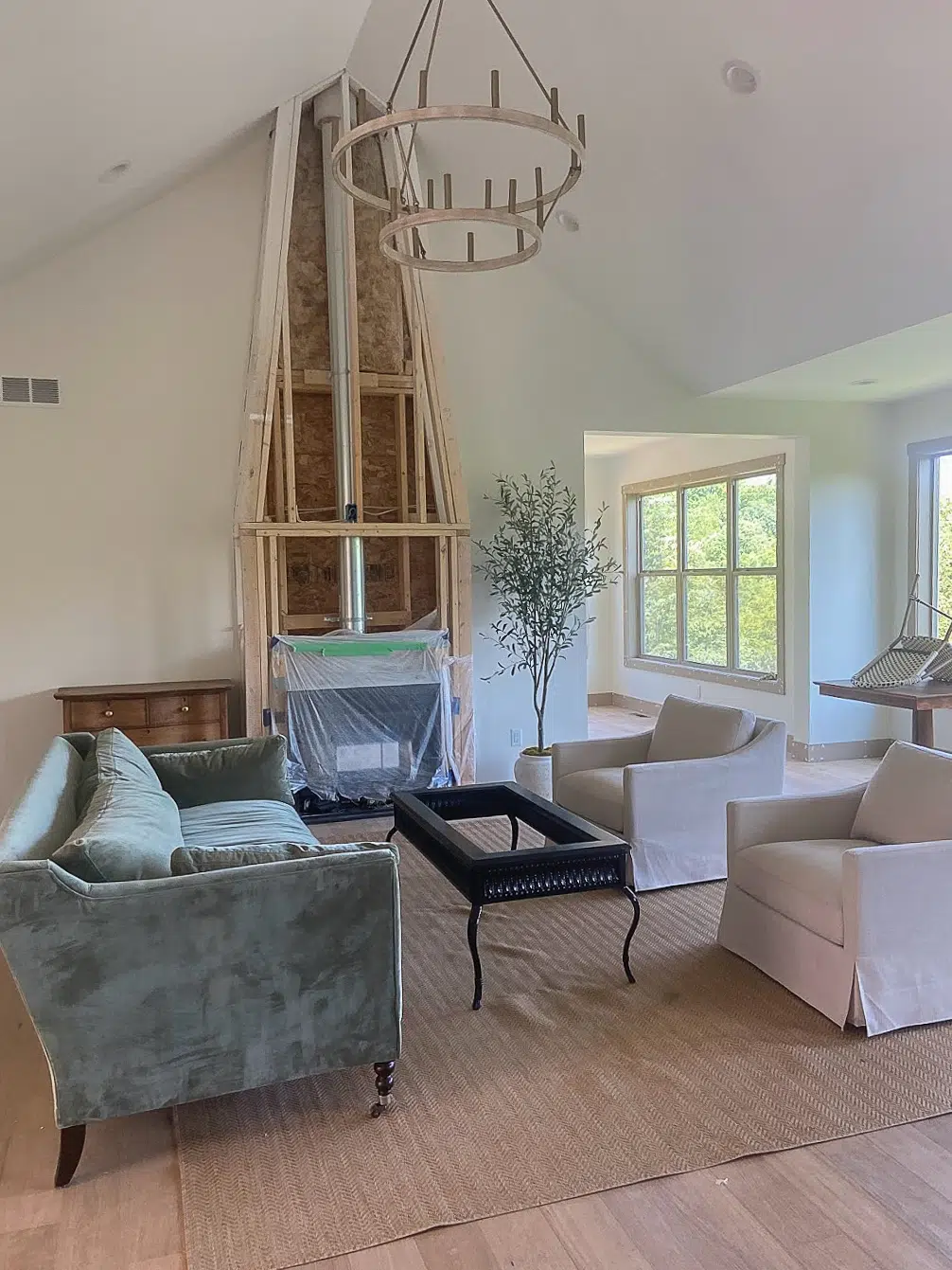 french country living room before new construction house