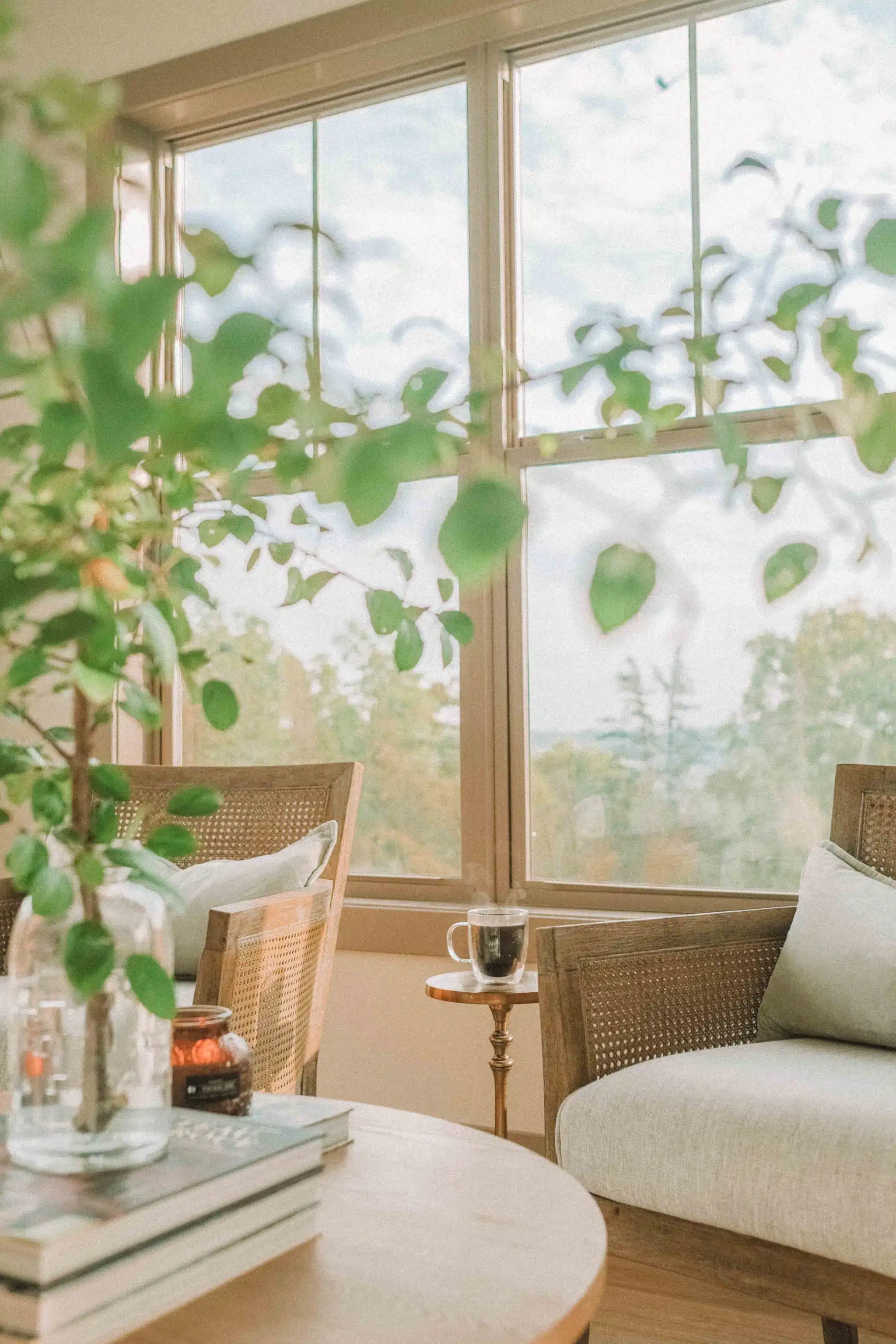 neutral and warm sunroom