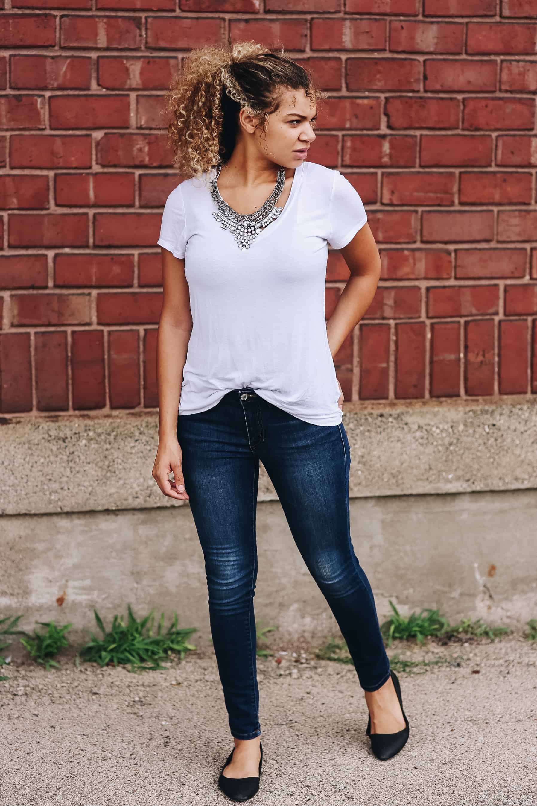 elevate a simple tee and jeans outfit