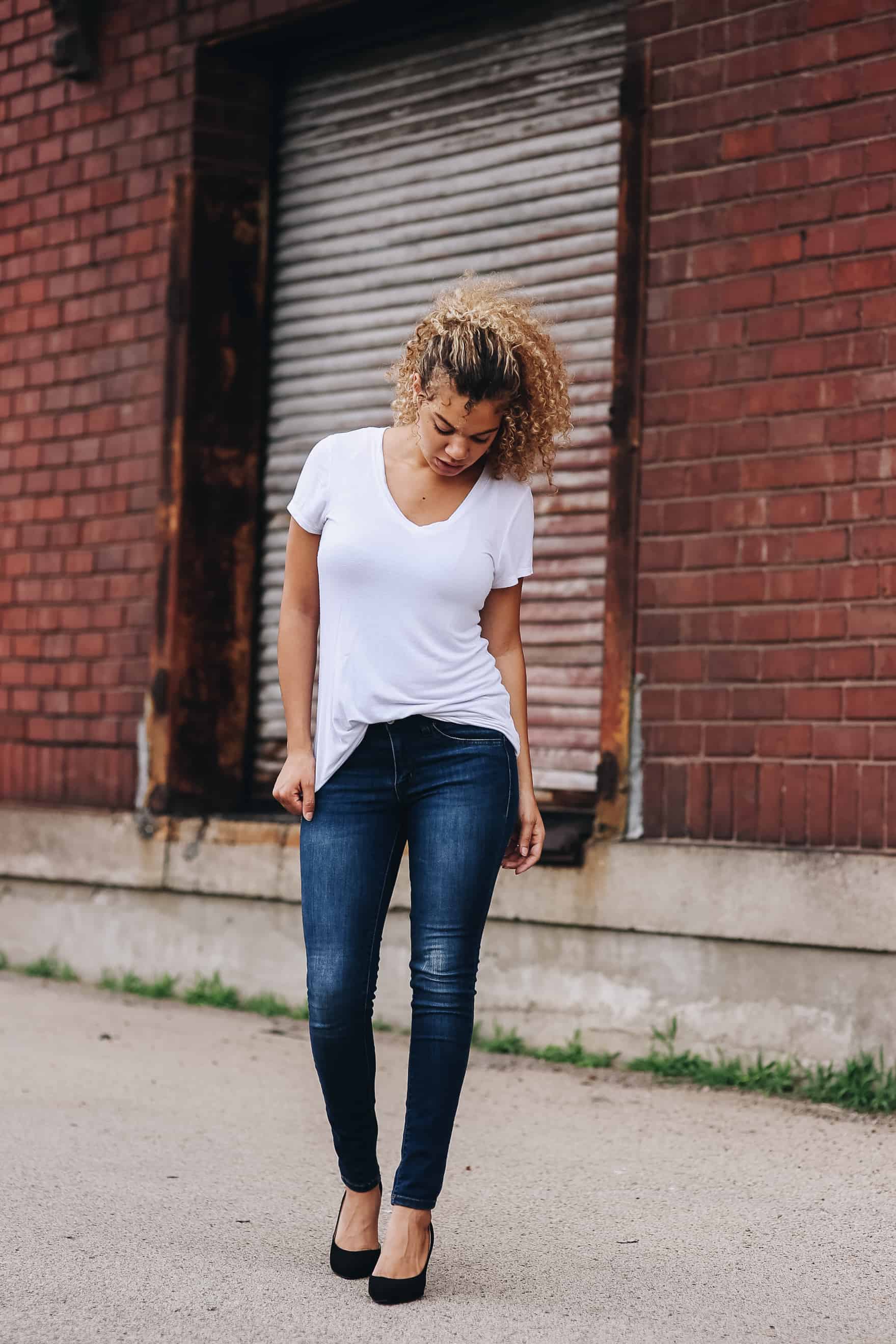 elevate a simple tee and jeans outfit