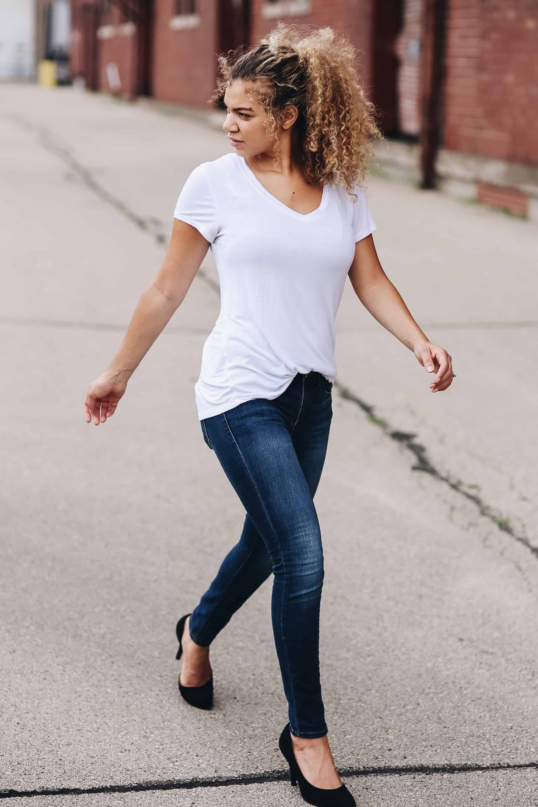 elevate a simple tee and jeans outfit