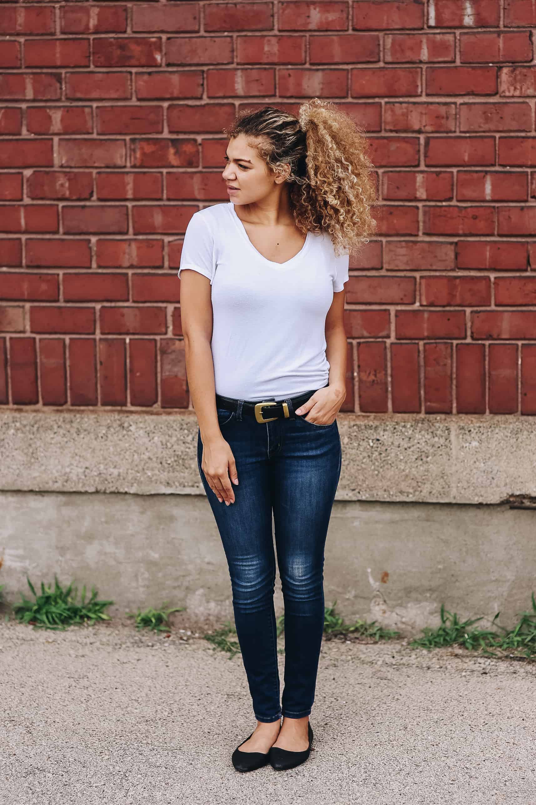 elevate a simple tee and jeans outfit