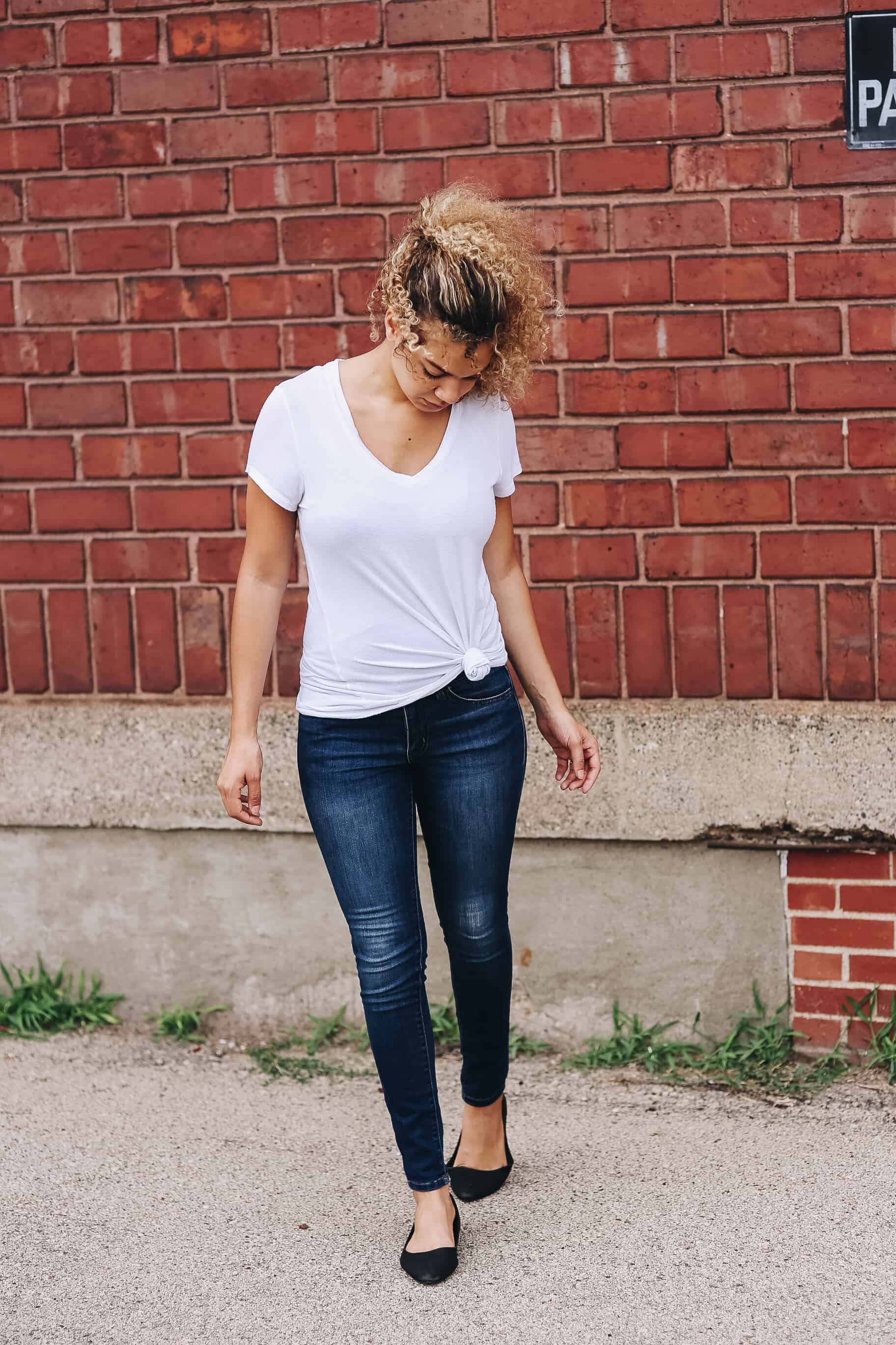 elevate a simple tee and jeans outfit