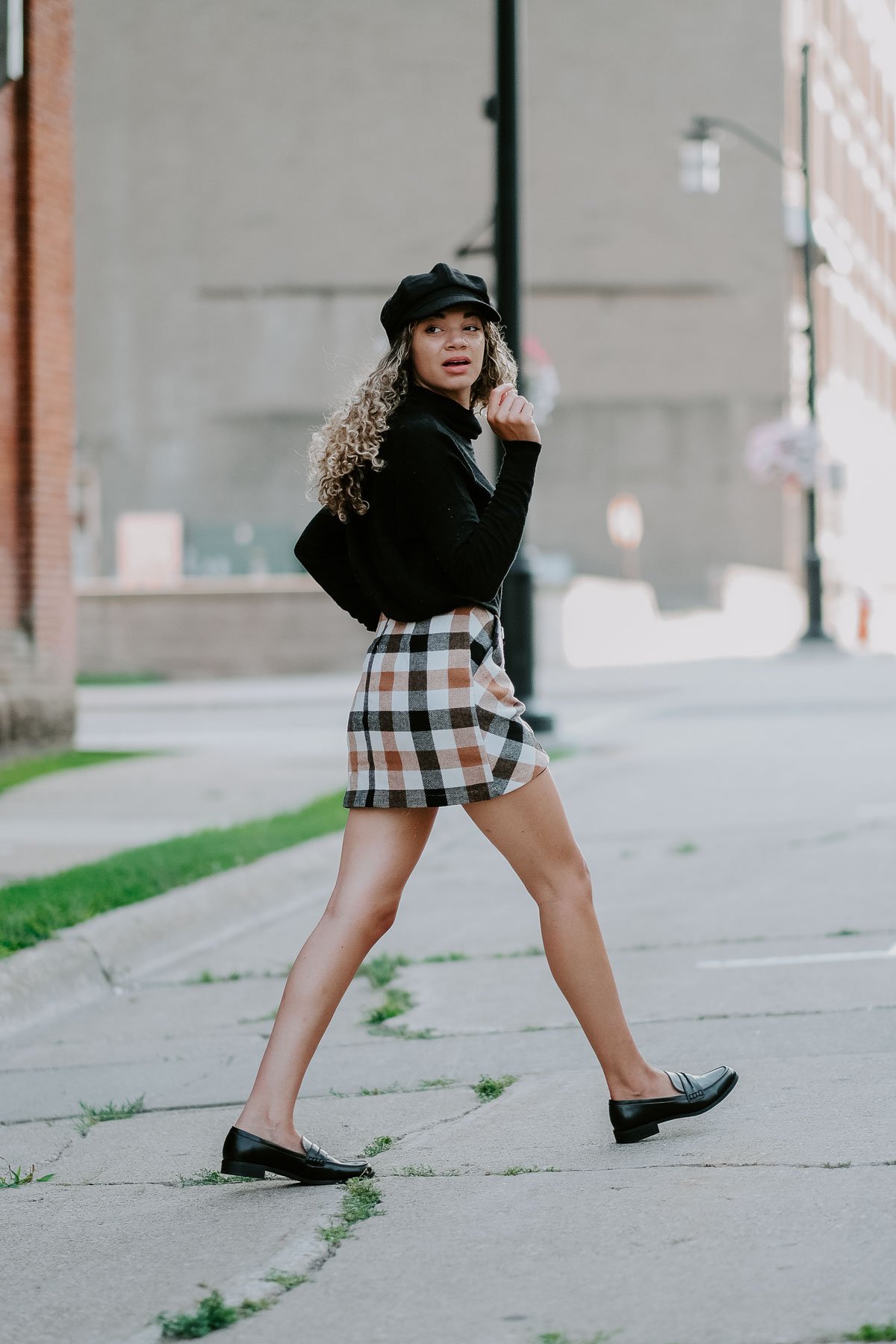 plaid skirt fall back to school outfit