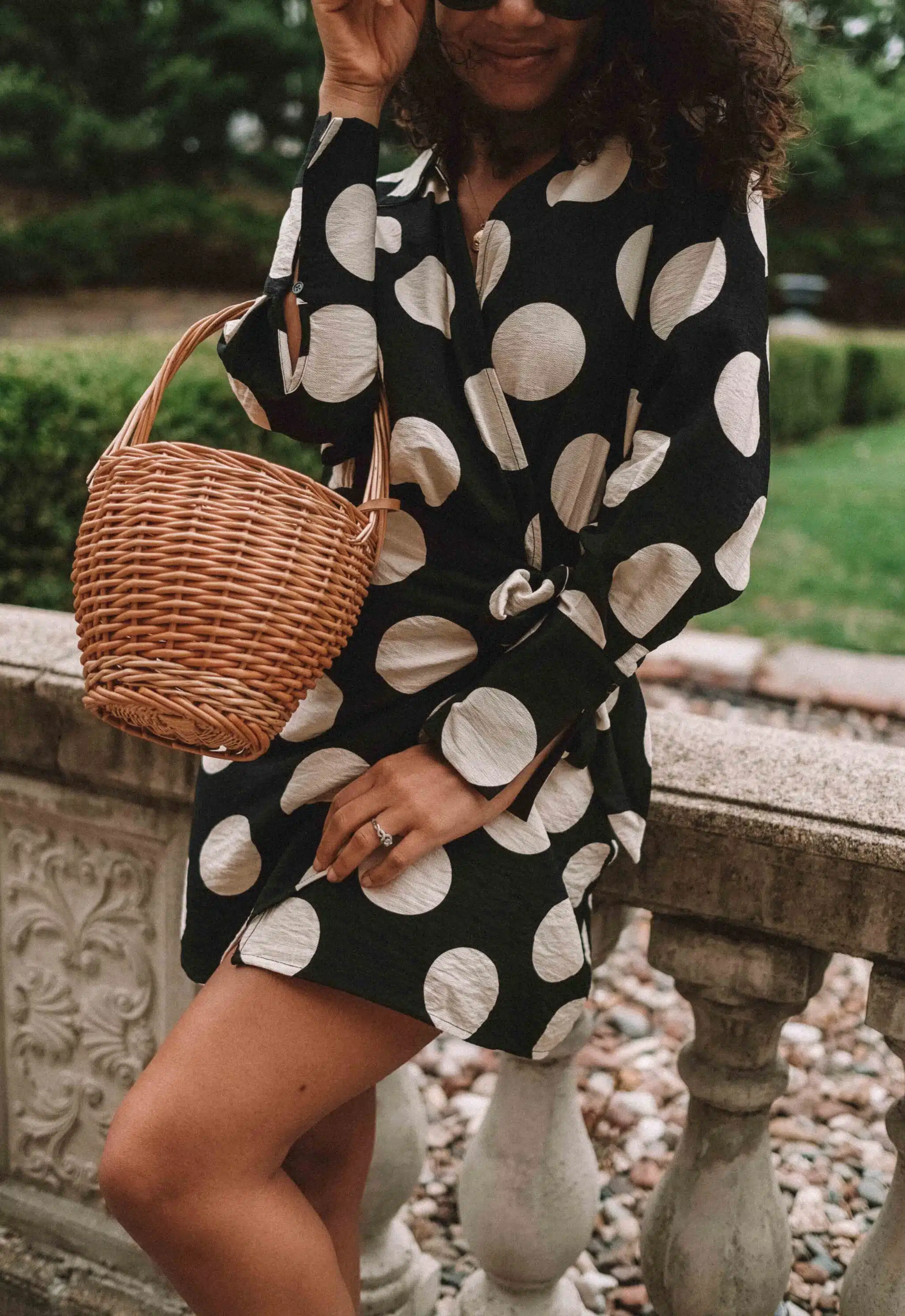 polka dot dress and espadrille wedges outfit